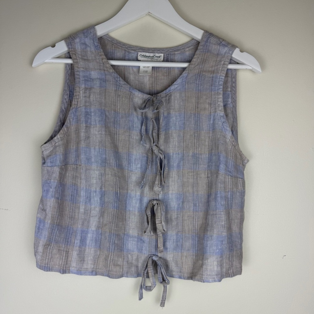 Coldwater Creek Sleeveless Linen Faux Tie Front Blouse Medium